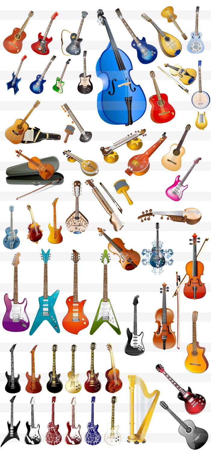 ギター ベース ヴァイオリンの無料イラスト イラストレーター素材 Ai Eps 商用可能